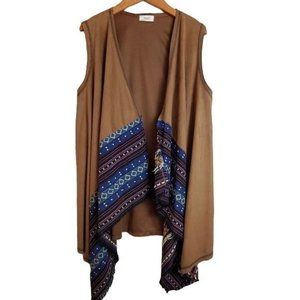 Oddy Southwestern Woven Vegan Leather Tribal Vest Small Suede Like Duster